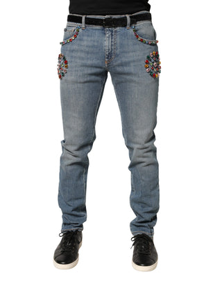 Blaue verzierte, lockere Jeans aus Baumwolle für Herren
