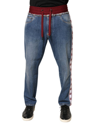 Blaue Jeans mit geradem Schnitt und Kordelzug aus Baumwolle