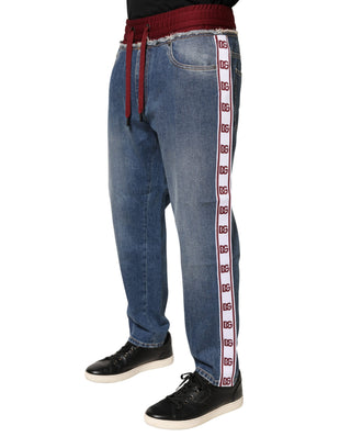 Blaue Jeans mit geradem Schnitt und Kordelzug aus Baumwolle