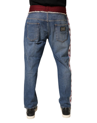 Blaue Jeans mit geradem Schnitt und Kordelzug aus Baumwolle