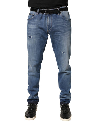 Blaue zerrissene Skinny-Jeans aus Baumwoll-Denim