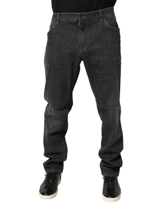 Dunkelgraue Slim Fit Baumwoll-Jeans für Herren