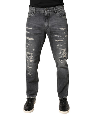 Dunkelgraue, zerrissene, lockere Jeans aus Baumwolle