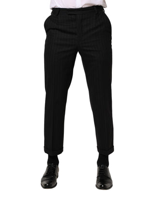 Pantalones formales de lana negra con rayas para vestir