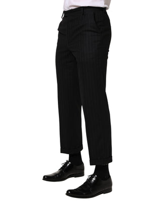 Pantalones formales de lana negra con rayas para vestir
