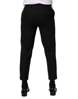 Pantalones formales de lana negra con rayas para vestir