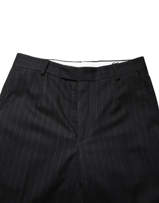Pantalones formales de lana negra con rayas para vestir