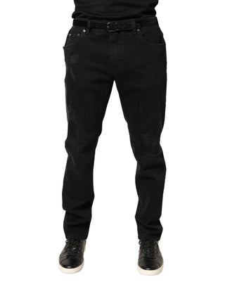 Schwarze, zerrissene Skinny Jeans aus Baumwoll-Denim