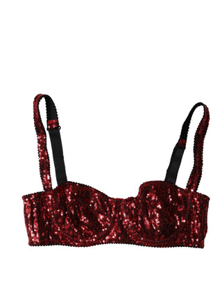 Sostén balconette rojo de nylon con lentejuelas