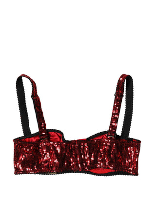 Sostén balconette rojo de nylon con lentejuelas
