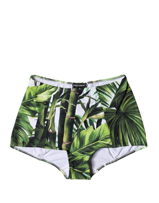 High-Waist Miederhose mit grünem Blättermuster