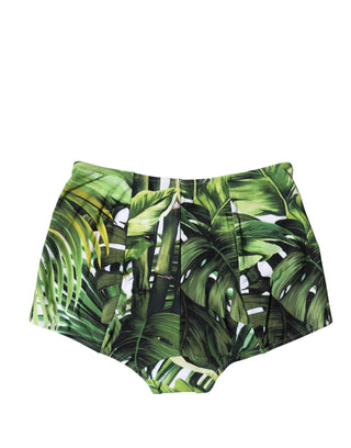 Green Leaf Print High-Waisted Girdle Beachwear