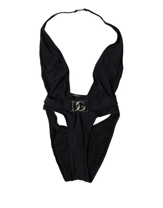 Black DG Nylon One-Piece Swimsuit Swimwear