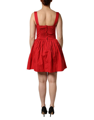 Vestido mini sin mangas rojo de algodón en línea A