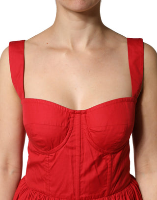Vestido mini sin mangas rojo de algodón en línea A