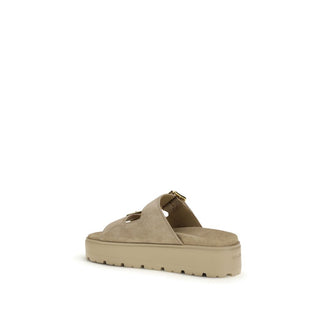 Beige Calf Leather Bos Taurus Platform Sandals