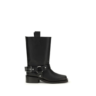 Botas planas negras de cuero de ternero Bos Taurus