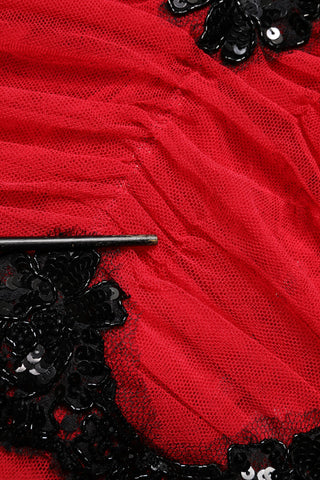 Red Mesh Trim Bodycon Sheath Midi Dress
