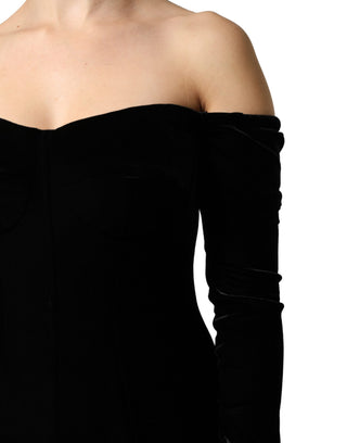 Black Off Shoulder Bodycon Long Gown Dress