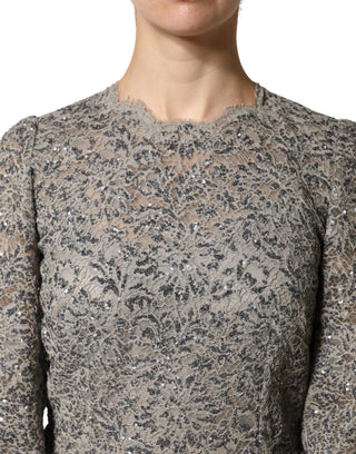 Gray Lace Long Sleeves Cotton Maxi Dress