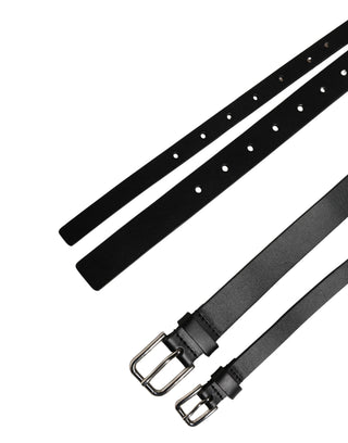 Black Double Strap Leather Silver Buckle Belt