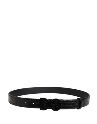 Cinturón para hombre negro de cuero exótico con hebilla con logo  