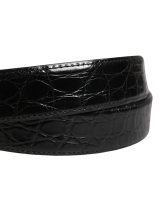 Cinturón para hombre negro de cuero exótico con hebilla con logo  