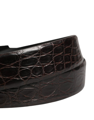 Cinturón para hombre negro de cuero exótico con hebilla con logo  