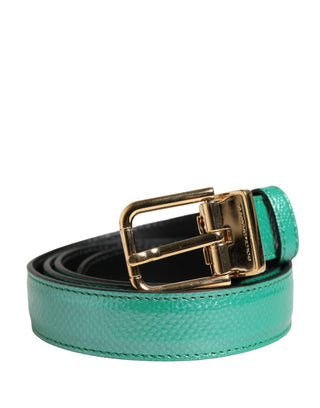 Cinturón para hombre verde clásico de cuero con hebilla metálica  