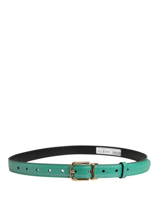 Cinturón para hombre verde clásico de cuero con hebilla metálica  