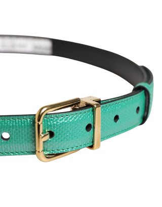 Cinturón para hombre verde clásico de cuero con hebilla metálica  