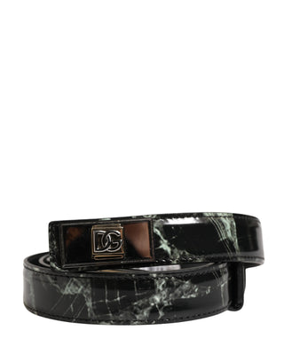 Cinturón para hombre negro de cuero mármol con hebilla con logo DG  