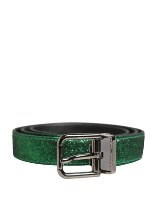 Cinturón para hombre verde de poliéster lurex con hebilla metálica  