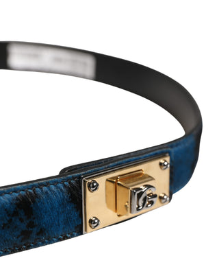 Cinturón para hombre azul de cuero de becerro con hebilla metálica con logo  