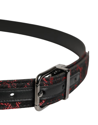 Cinturón negro y rojo de poliéster con hebilla metálica plateada  