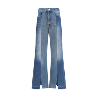 Jeans acampanados azules de algodón
