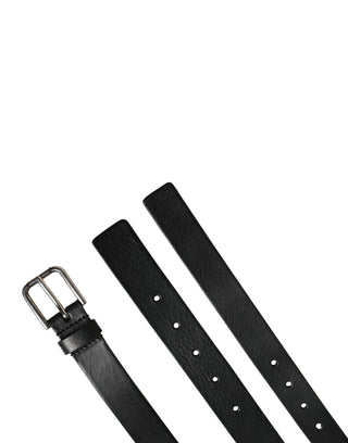 Black Double Strap Leather Silver Buckle Belt