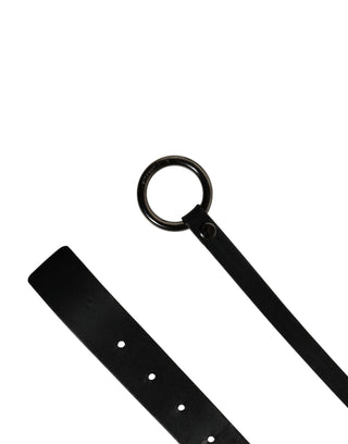 Men Black Calfskin Leather Metal Buckle Belt
