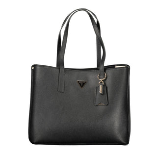 Bolso de mano negro de poliuretano para mujer