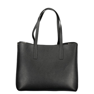 Bolso de mano negro de poliuretano para mujer