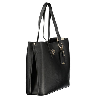 Bolso de mano negro de poliuretano para mujer