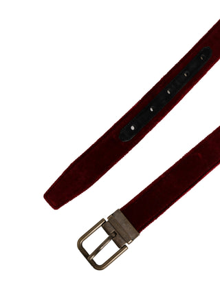 Men Burgundy Velvet Cotton Metal Buckle Belt