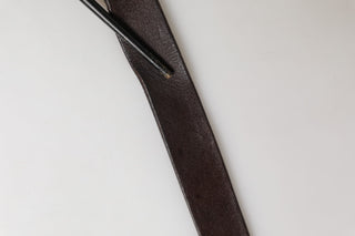 Men Brown Calf Leather Logo Metal Buckle Belt