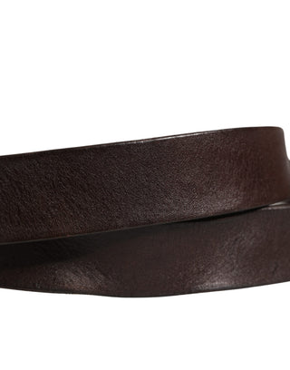 Men Brown Calf Leather Logo Metal Buckle Belt