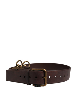 Men Brown Calfskin Leather Metal Buckle Belt