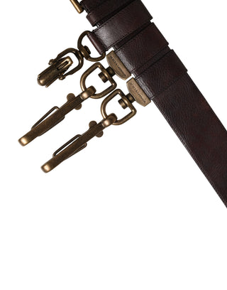 Men Brown Calfskin Leather Metal Buckle Belt