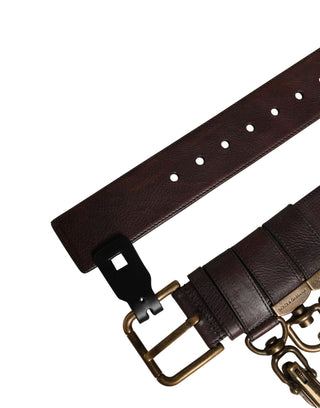 Men Brown Calfskin Leather Metal Buckle Belt