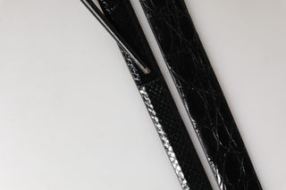 Men Black Exotic Leather Double Strap Belt