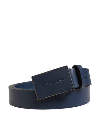 Herren Gürtel aus blauem Kalbsleder mit Metallschnalle und Logo