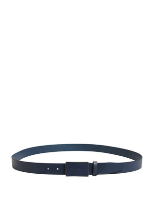 Dark Blue Calf Leather Logo Metal Buckle Belt